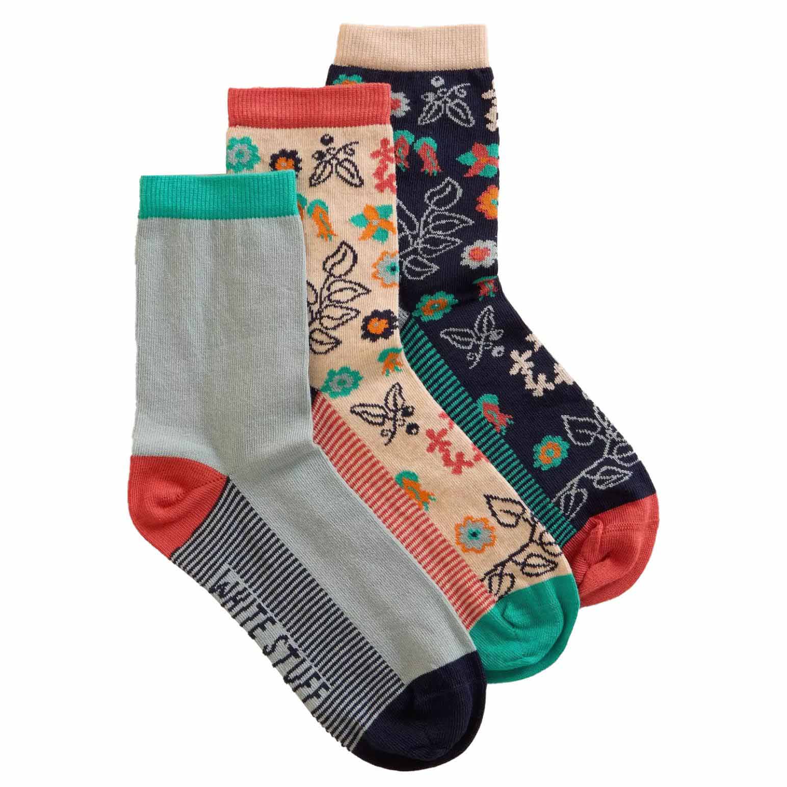 White Stuff Floral Ankle Socks - 3 Pack